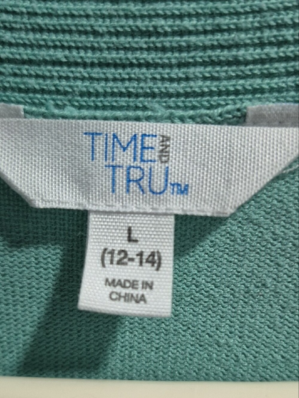 Time and Tru Seafoam Open-Front Ribbed Cardigan - Picture 2 of 6